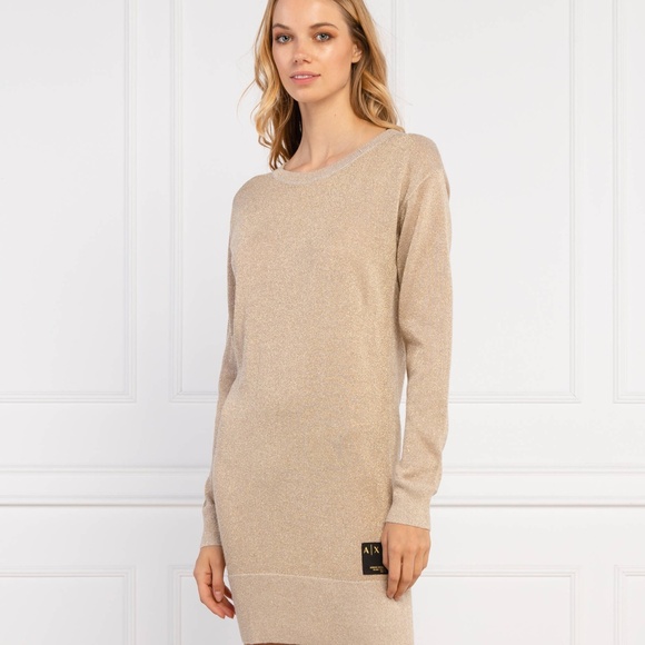 A/X Armani Exchange Dresses & Skirts - $140 AX Armani Exchange Gold Metallic Merino Blend Knit Mini Dress Long Sleeve M